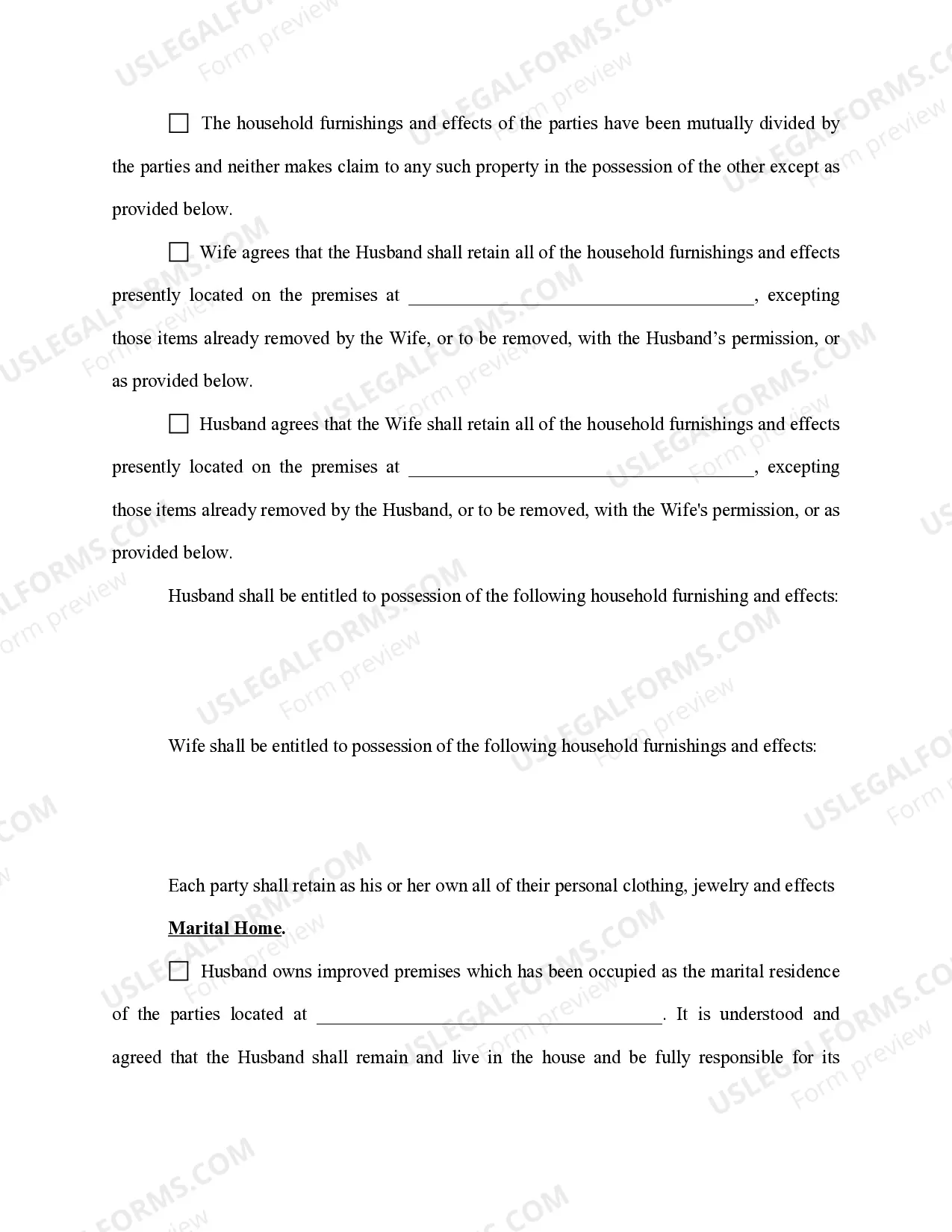 Preview Marital Domestic Separation and Property Settlement Agreement no children