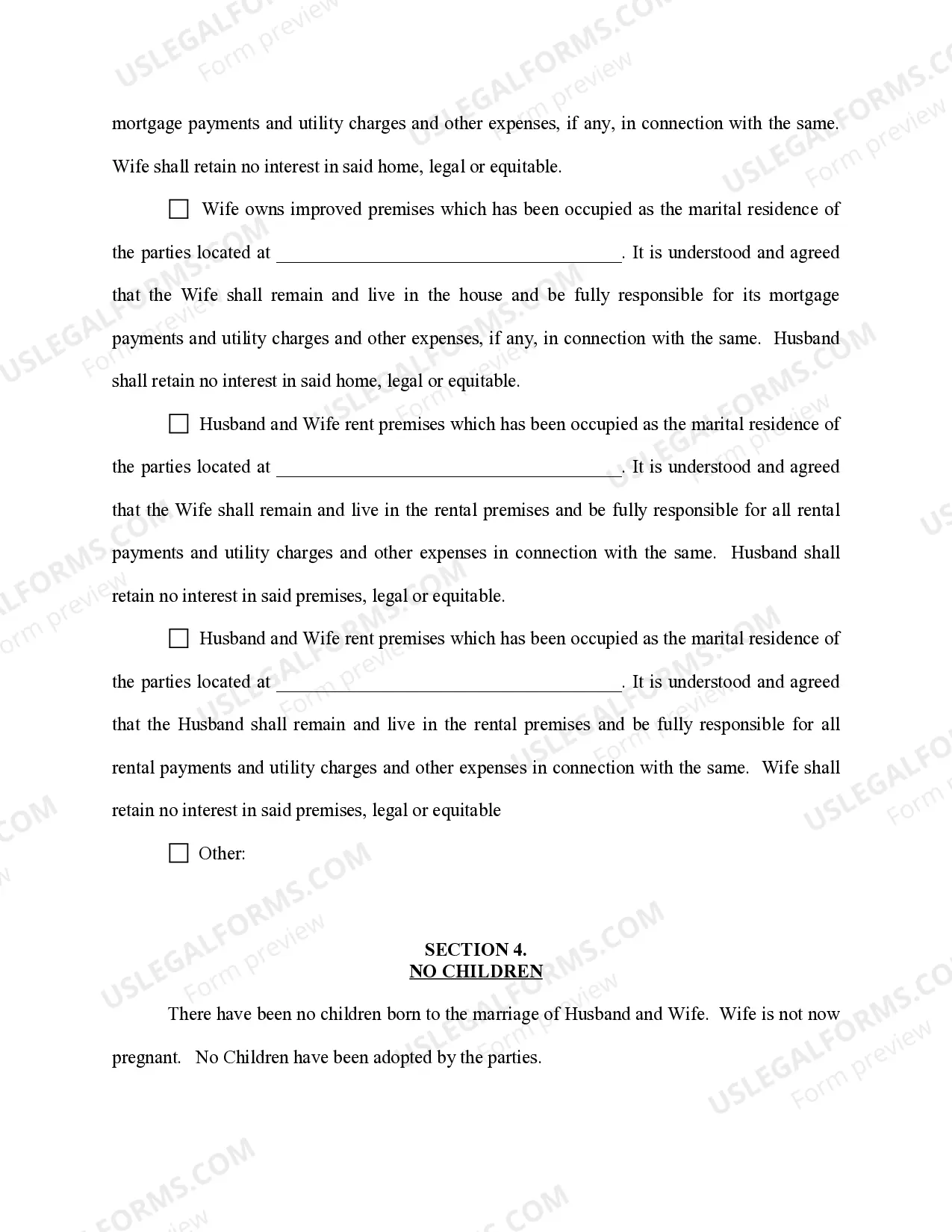 Preview Marital Domestic Separation and Property Settlement Agreement no children