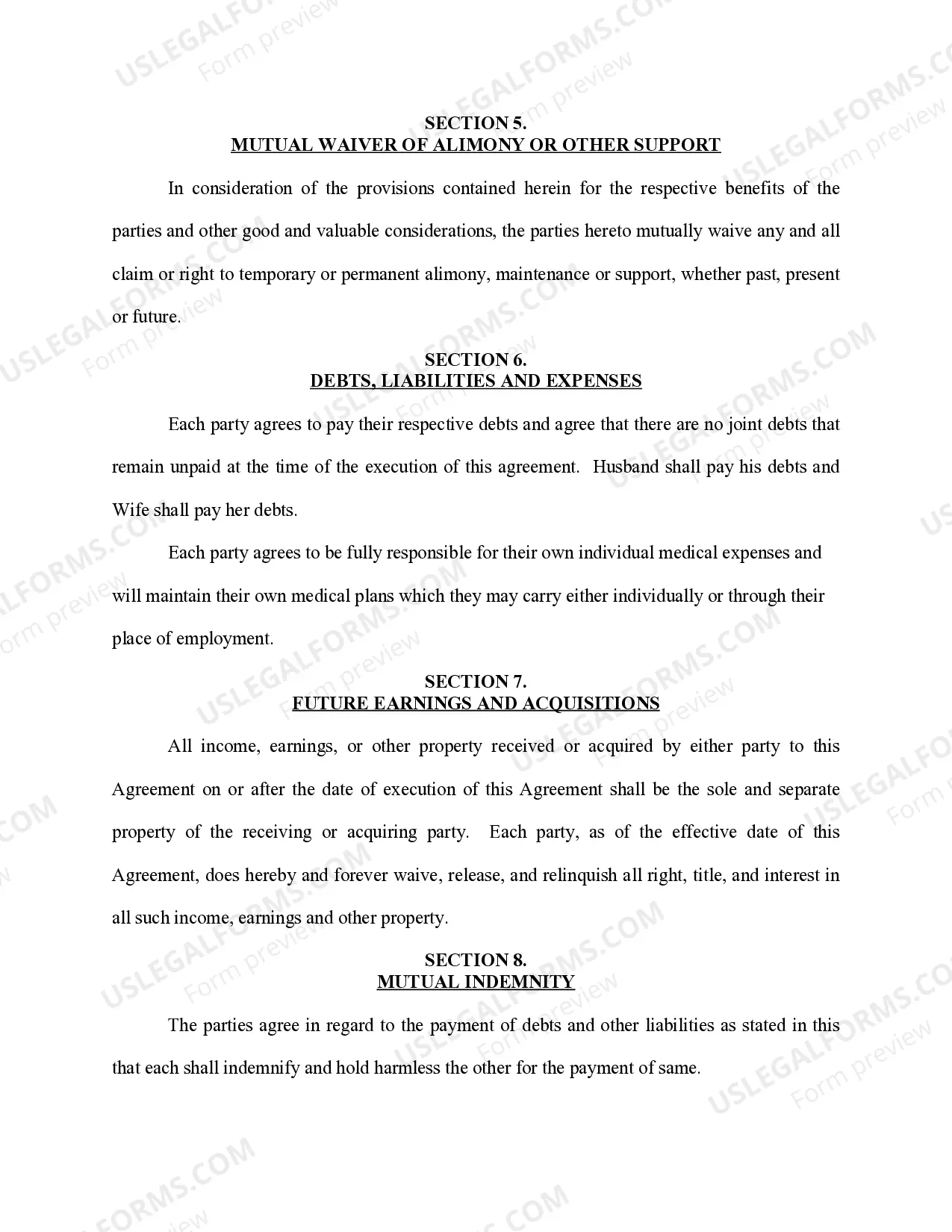 Preview Marital Domestic Separation and Property Settlement Agreement no children