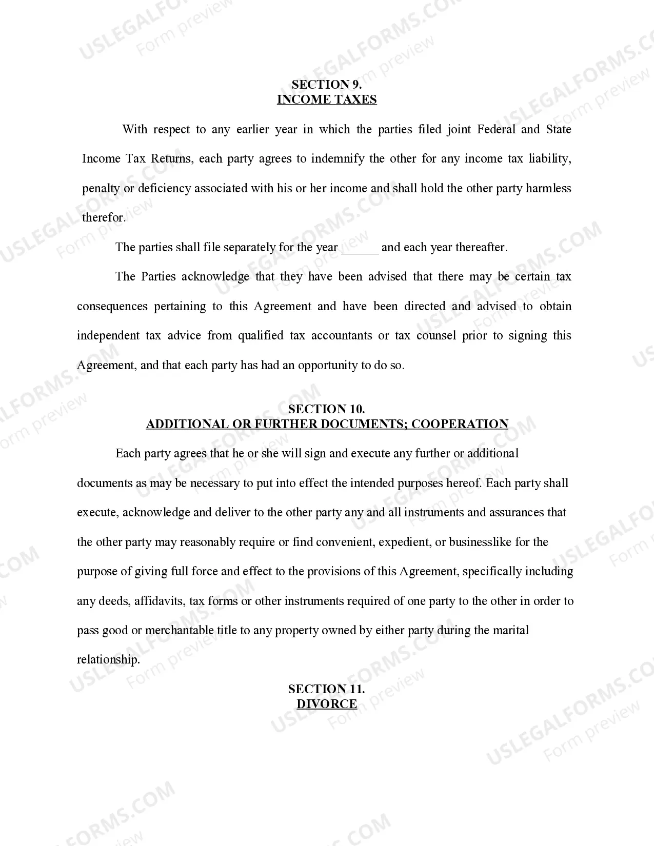 Preview Marital Domestic Separation and Property Settlement Agreement no children