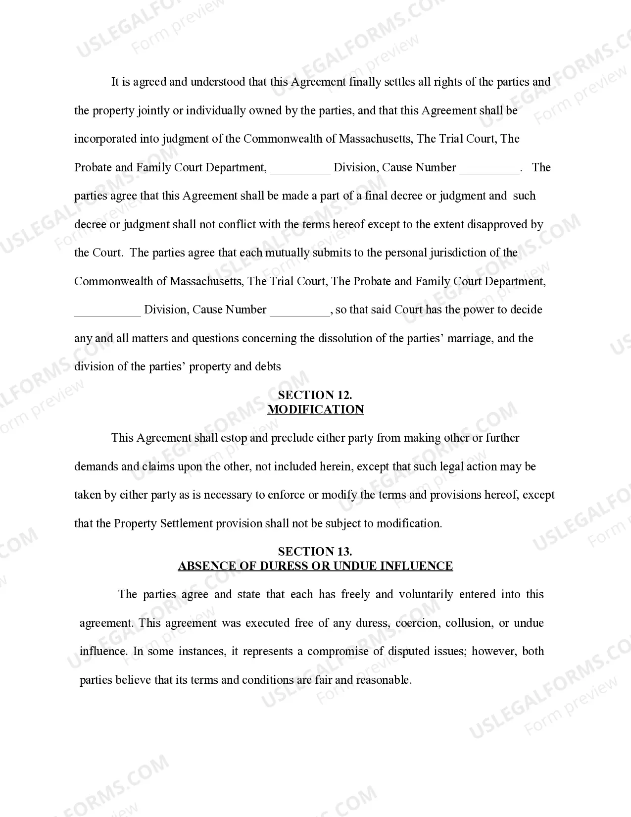 Preview Marital Domestic Separation and Property Settlement Agreement no children