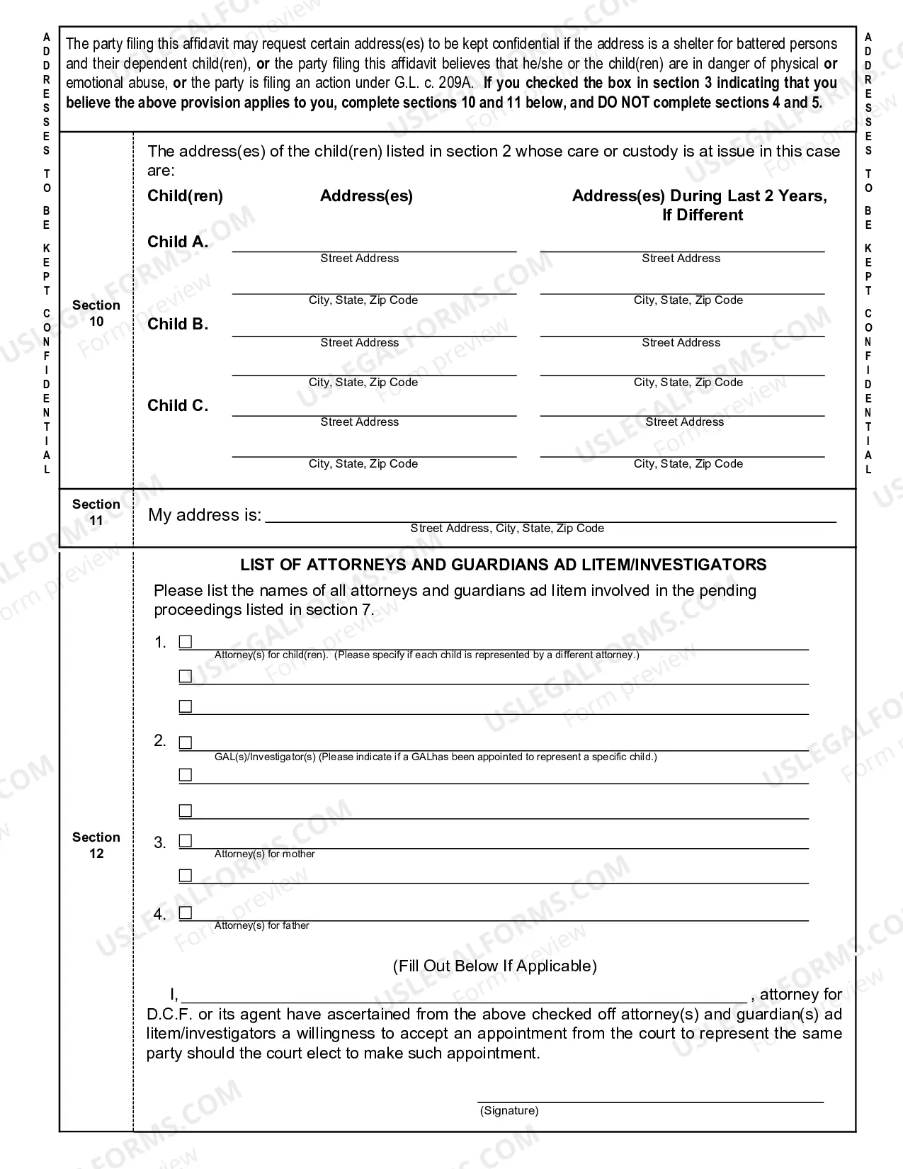 Preview Child Care or Custody Disclosure Affidavit