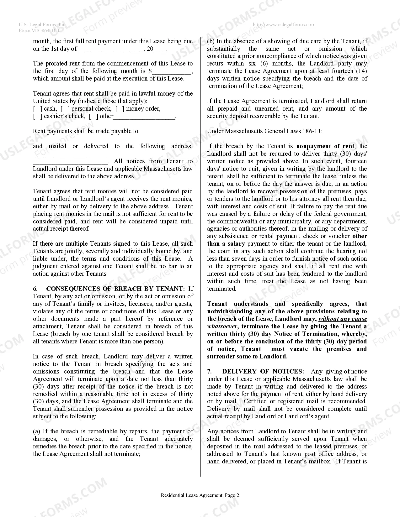 Preview Residential Lease or Rental Agreement for Month to Month