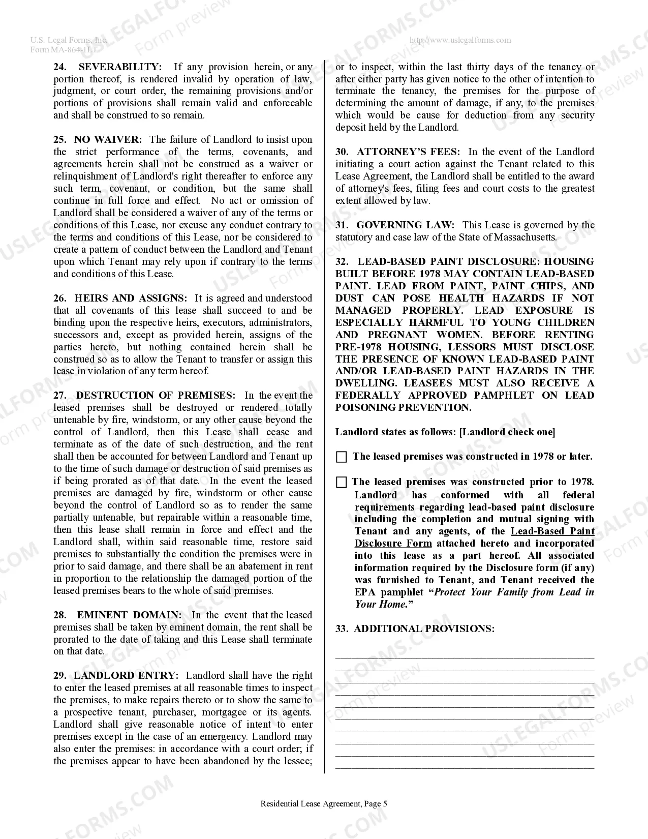 Preview Residential Lease or Rental Agreement for Month to Month