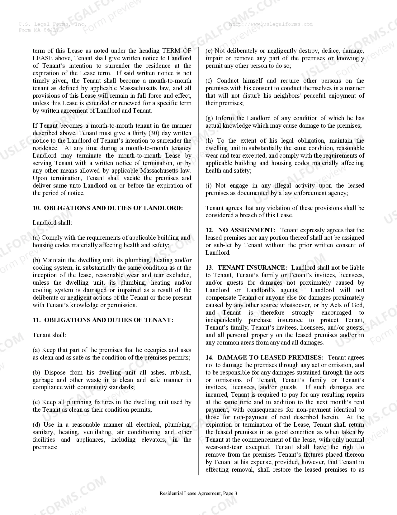 Preview Residential Rental Lease Agreement