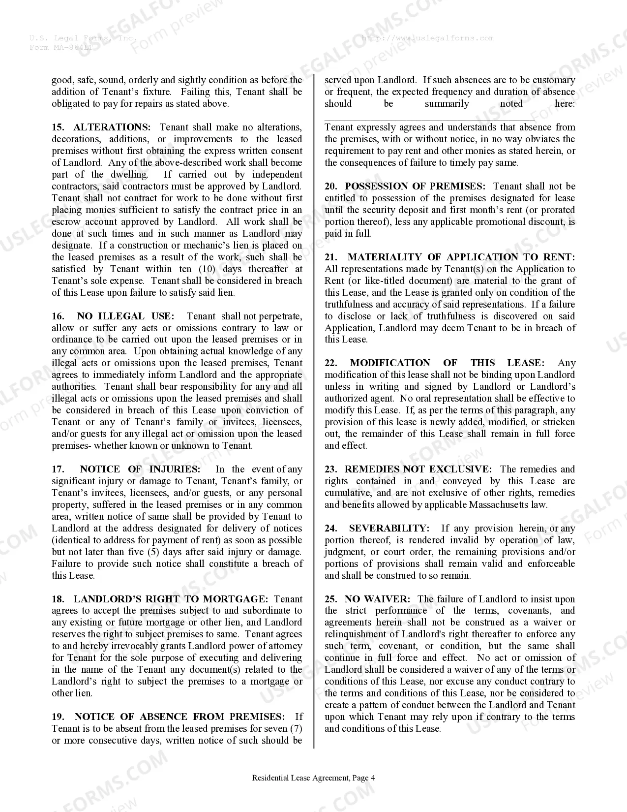 Preview Residential Rental Lease Agreement