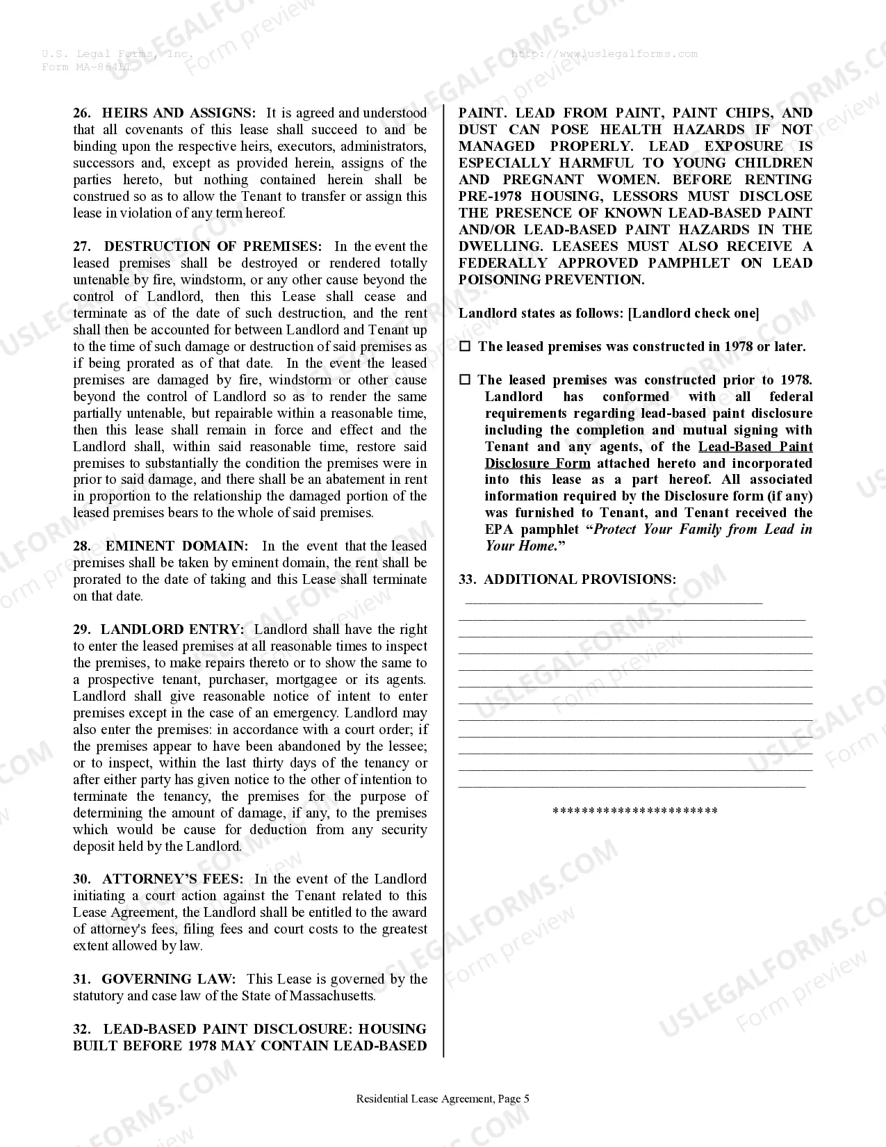 Preview Residential Rental Lease Agreement