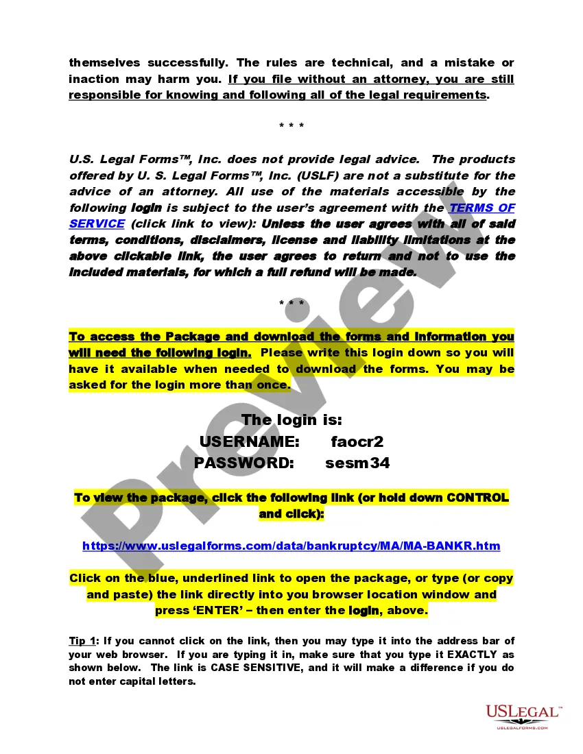 Preview Massachusetts Bankruptcy Guide and Forms Package for Chapters 7 or 13