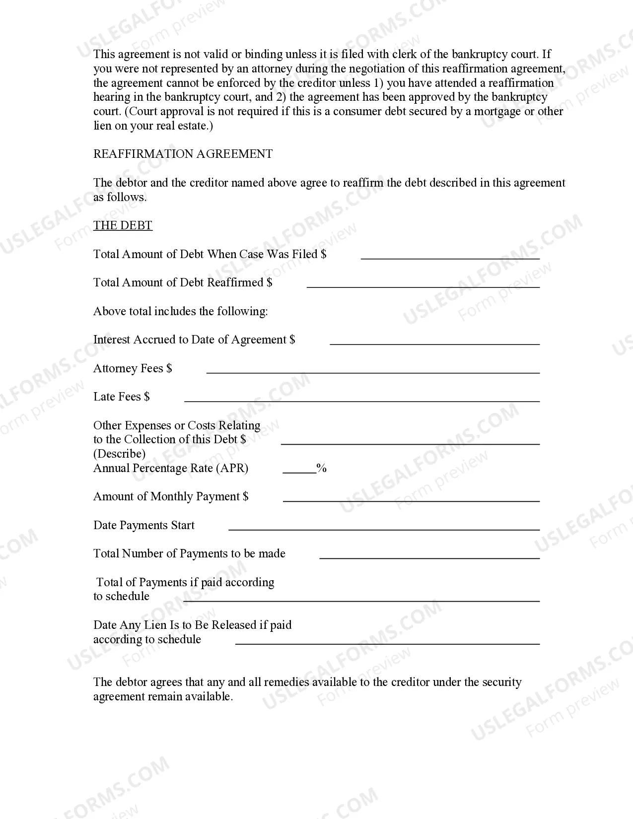 Preview Reaffirmation Agreement