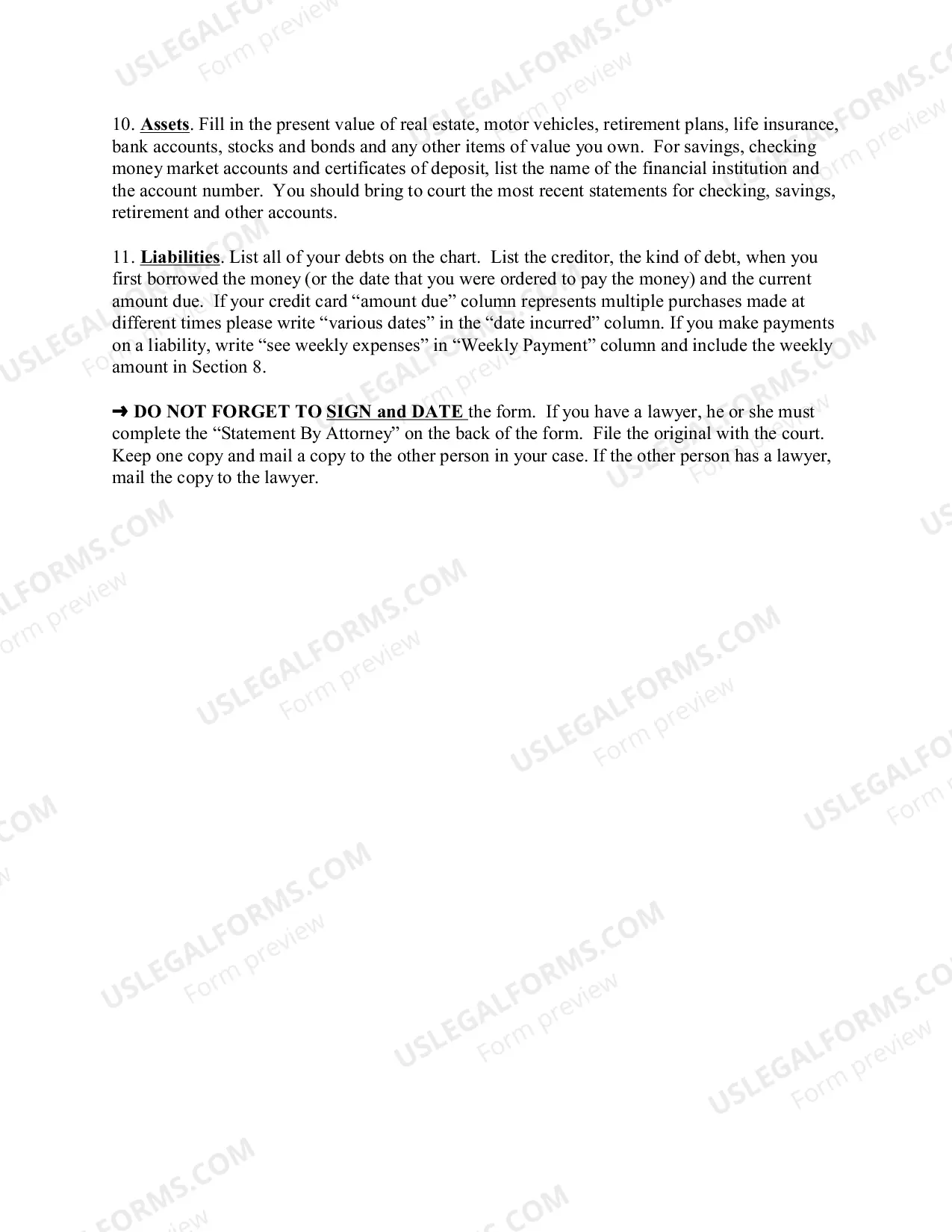 Preview Financial Statement Short Form Instructions
