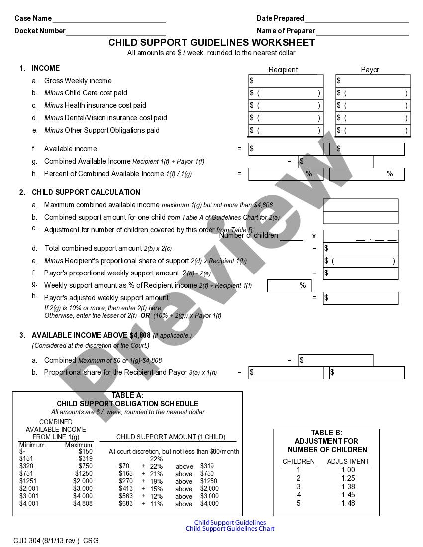 Child Support Guidelines Worksheet 2023