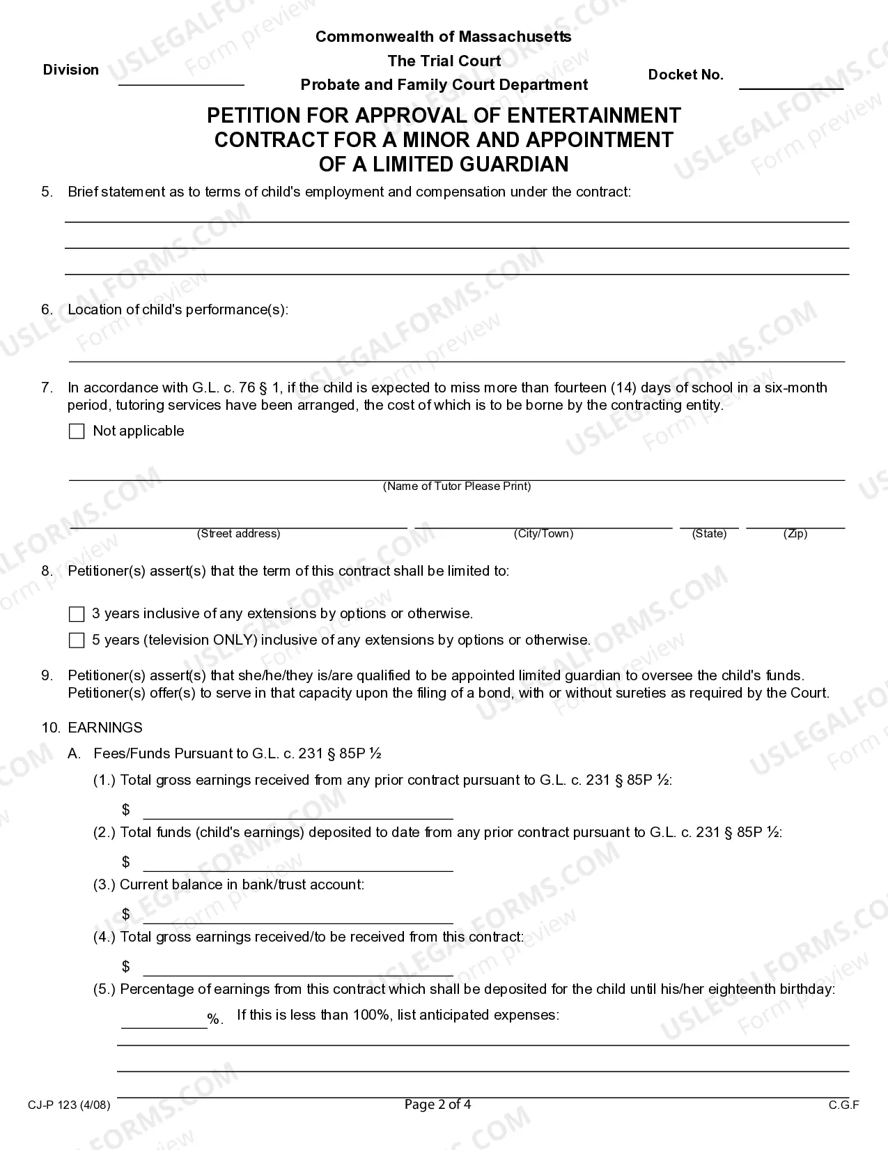 Preview Petition for Approval of Entertainment Contract for a Minor and Appointment of a Limited Guardian