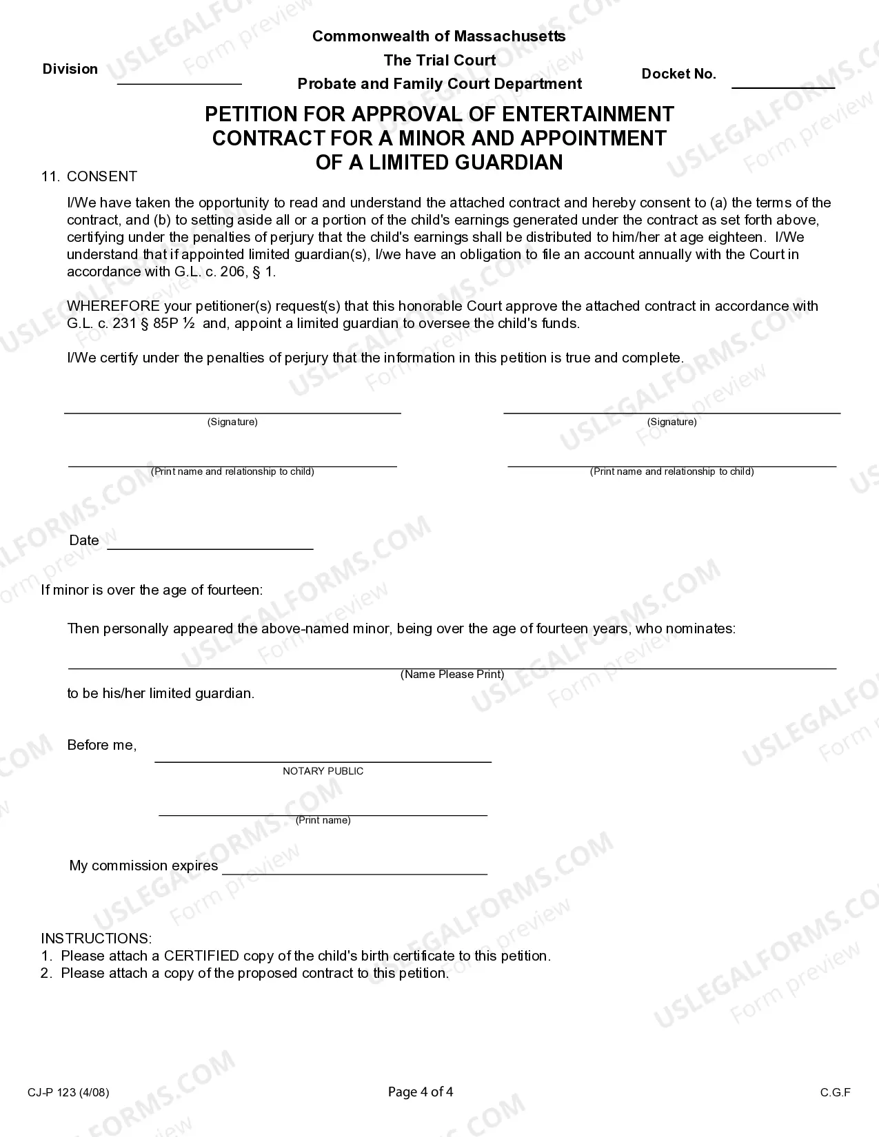 Preview Petition for Approval of Entertainment Contract for a Minor and Appointment of a Limited Guardian