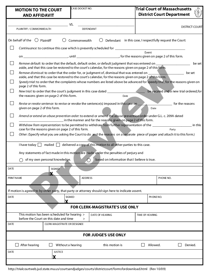 Massachusetts Motion To The Court And Affidavit Motion To The Court 