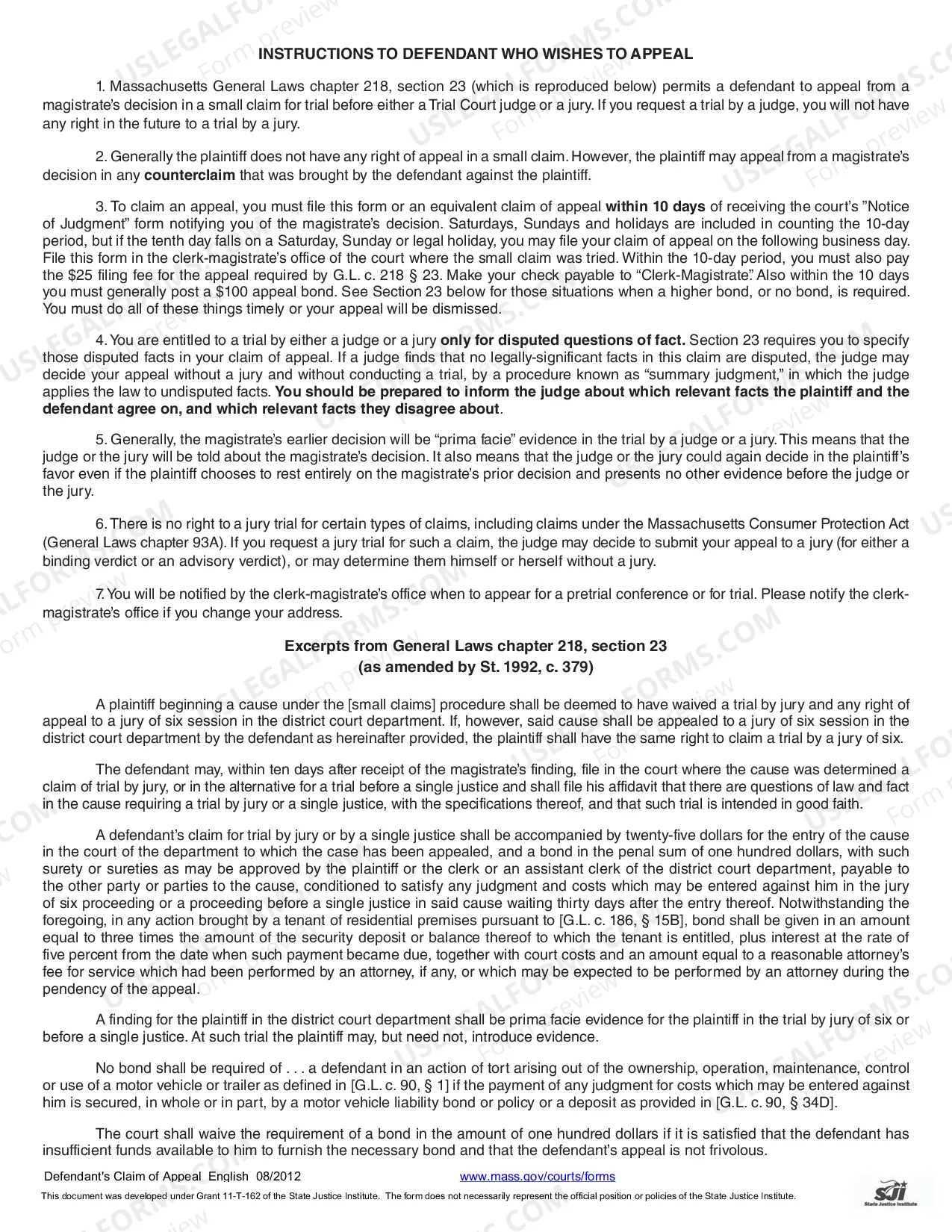 Preview Defendant Claim of Appeal