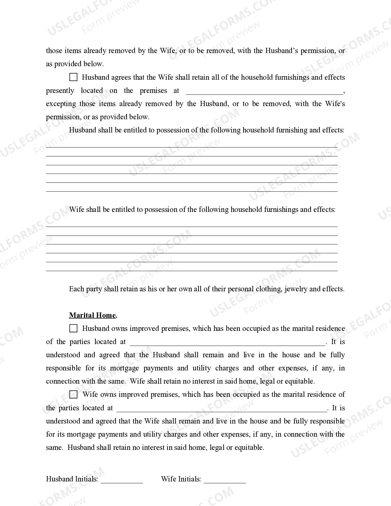 Preview Marital Domestic Separation and Property Settlement Agreement for persons with No Children, No Joint Property or Debts where Divorce Action Filed