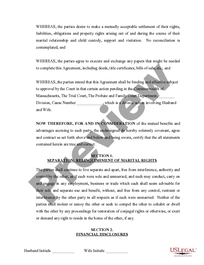 Preview Marital Domestic Separation and Property Settlement Agreement Minor Children Parties May have Joint Property or Debts where Divorce Action Filed