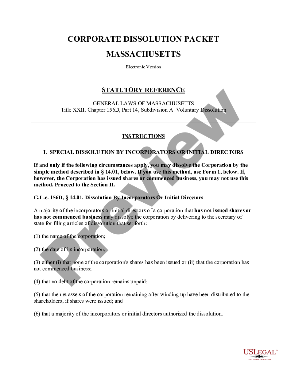page 0 Massachusetts Dissolution Package to Dissolve Corporation preview