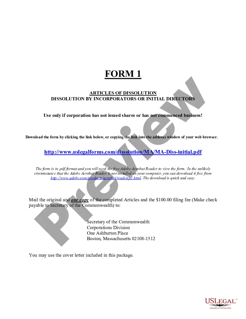 Get Massachusetts Dissolution Package to Dissolve Corporation Preview Massachusetts Dissolution Package to Dissolve Corporation