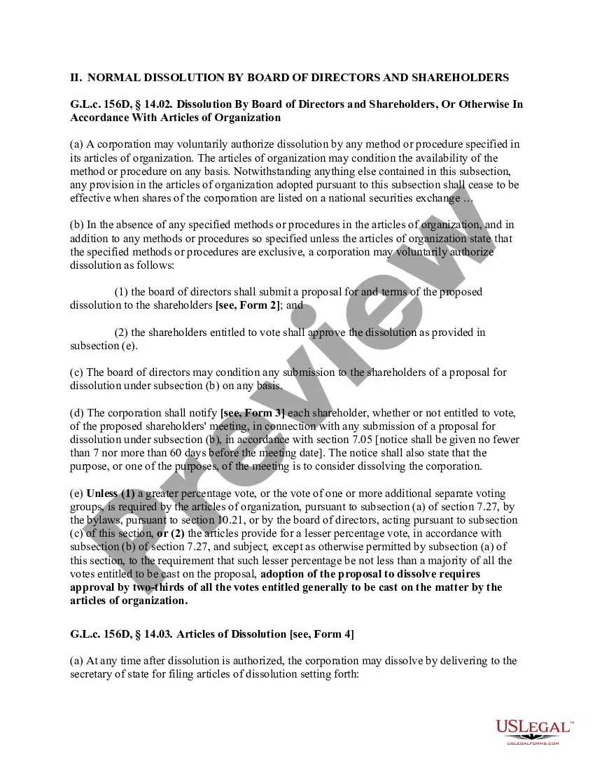 Get Massachusetts Dissolution Package to Dissolve Corporation Preview Massachusetts Dissolution Package to Dissolve Corporation