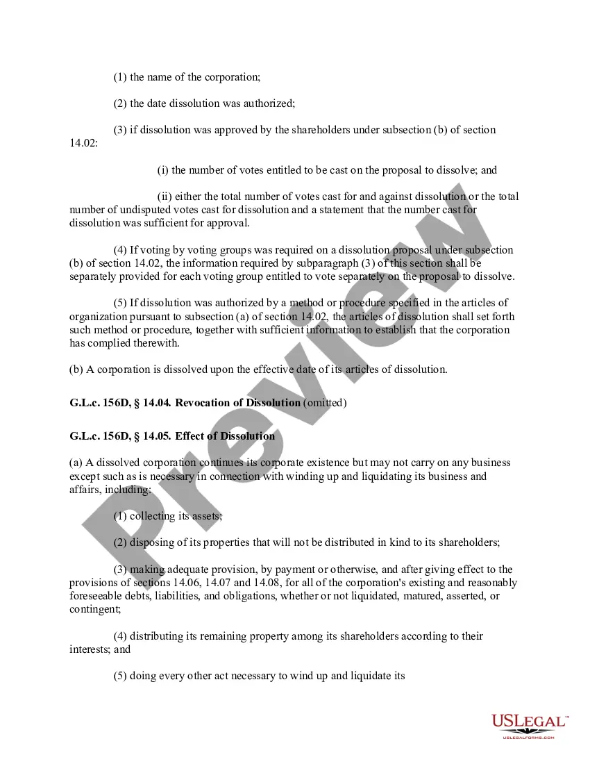 Get Massachusetts Dissolution Package to Dissolve Corporation Preview Massachusetts Dissolution Package to Dissolve Corporation