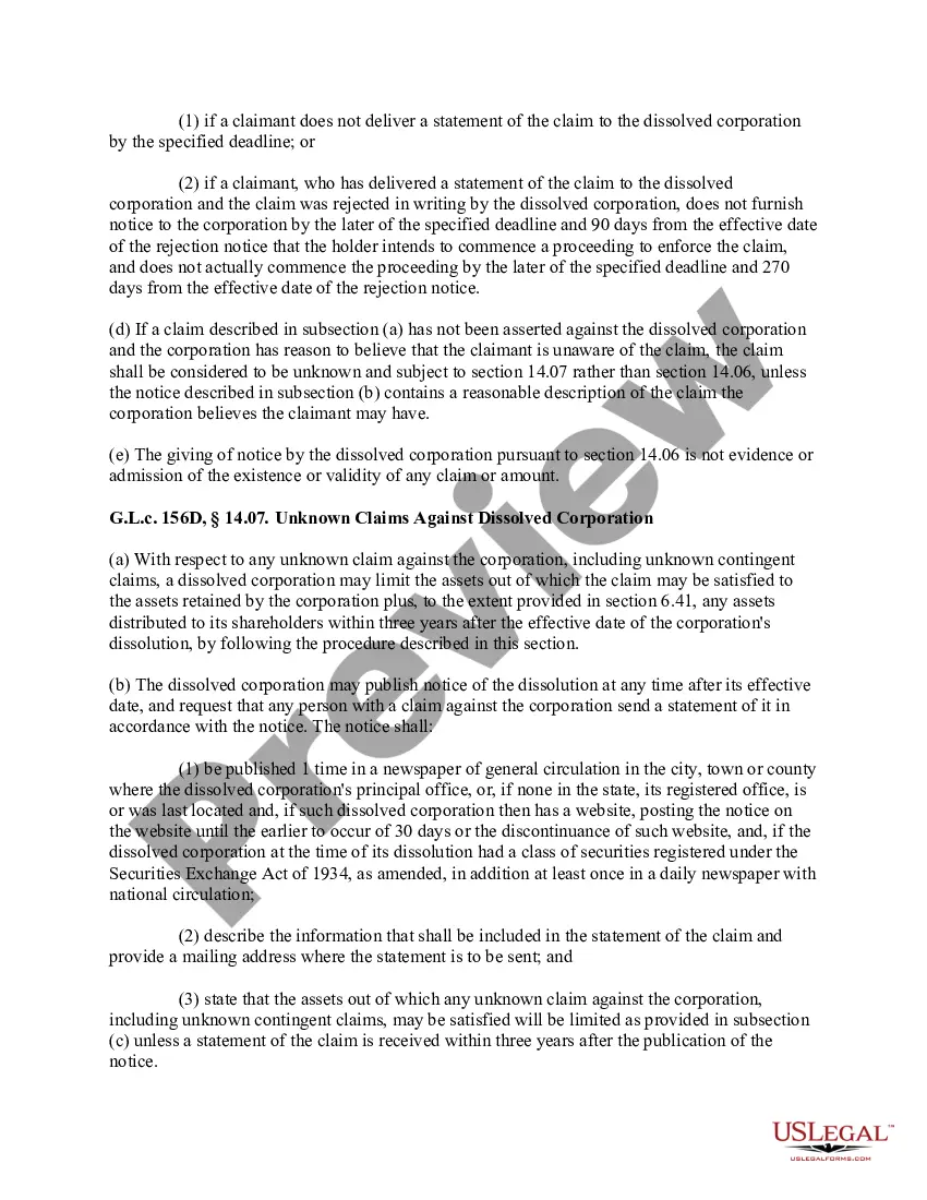 Get Massachusetts Dissolution Package to Dissolve Corporation Preview Massachusetts Dissolution Package to Dissolve Corporation