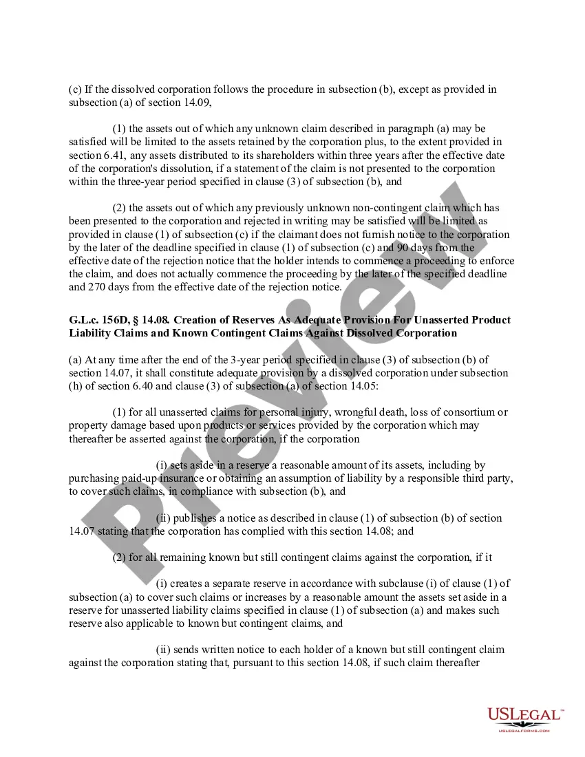 Get Massachusetts Dissolution Package to Dissolve Corporation Preview Massachusetts Dissolution Package to Dissolve Corporation