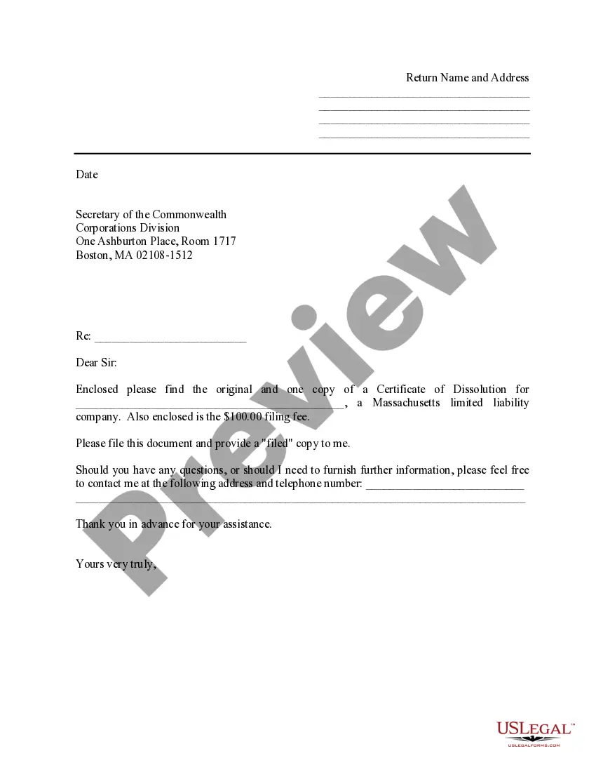 Get Massachusetts Dissolution Package to Dissolve Limited Liability Company LLC Preview Massachusetts Dissolution Package to Dissolve Limited Liability Company LLC