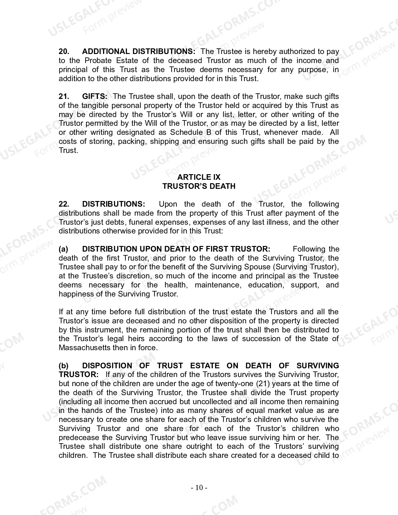 Preview Revocable Living Trust for Husband and Wife with No Children