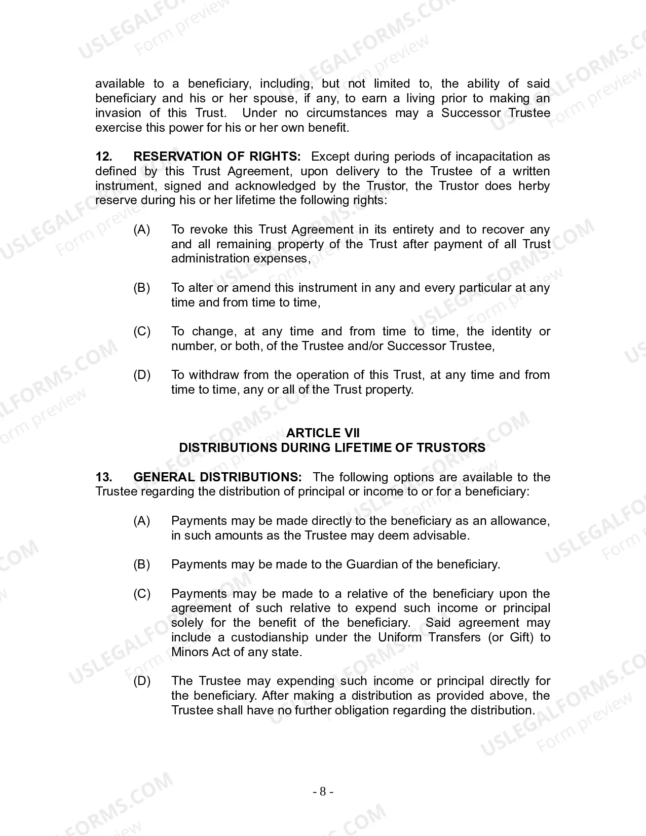 Preview Revocable Living Trust for Husband and Wife with No Children