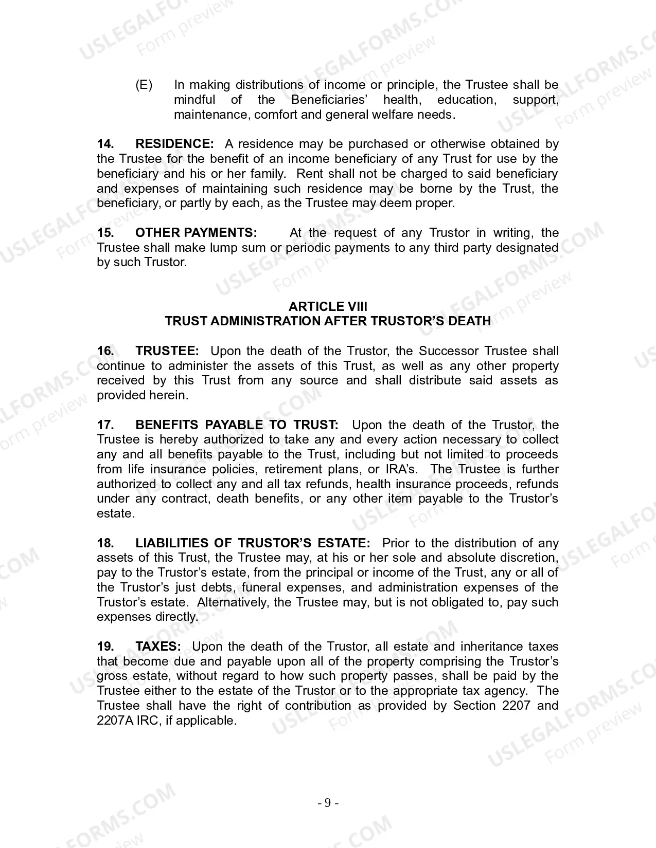 Preview Revocable Living Trust for Husband and Wife with No Children