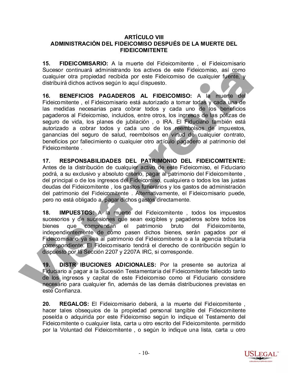 Preview Fideicomiso en Vida para Individuos Solteros, Divorciados o Viudos (o Viudos) sin Hijos