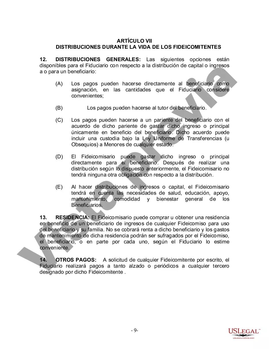 Preview Fideicomiso en Vida para Individuos Solteros, Divorciados o Viudos (o Viudos) sin Hijos
