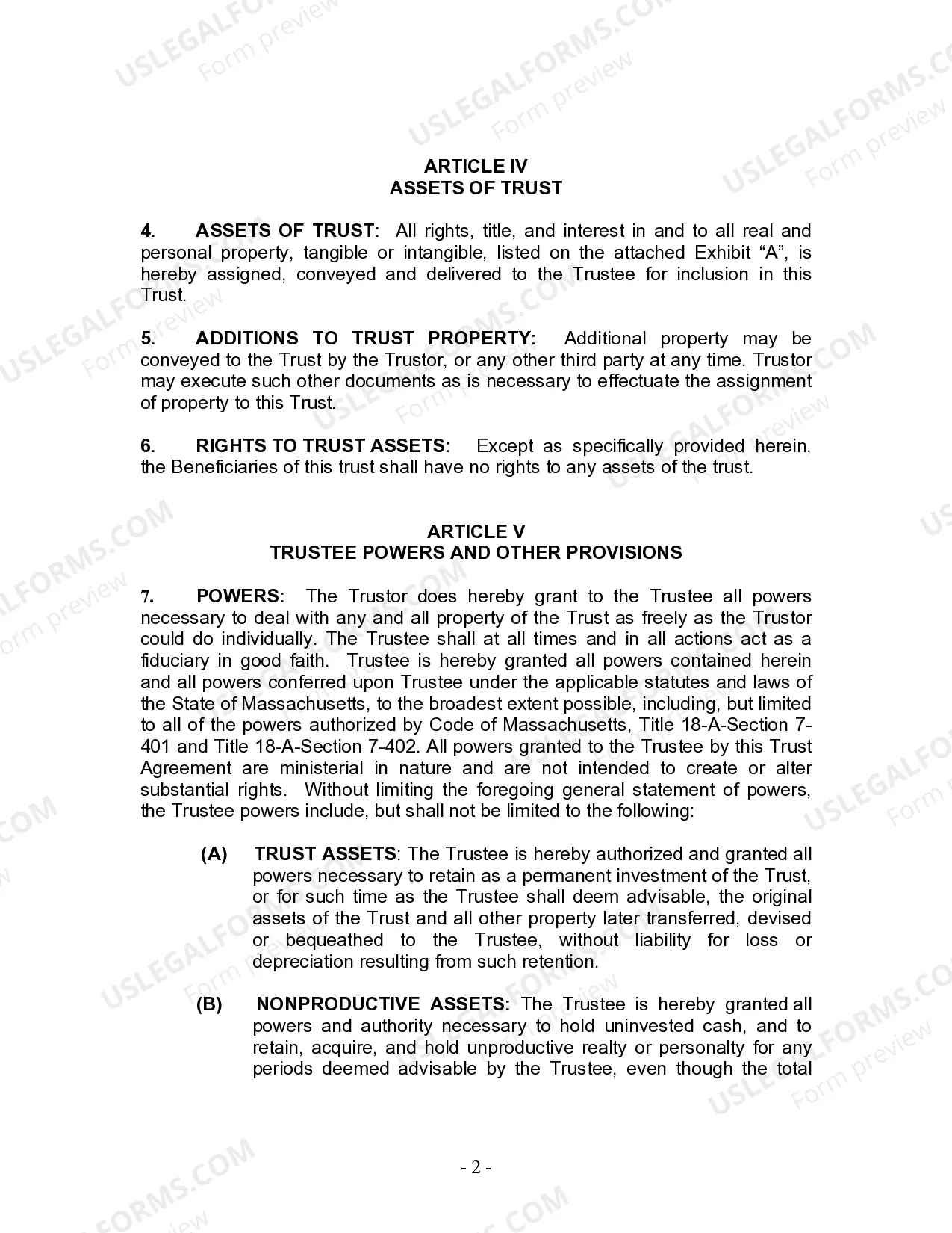 Preview Living Trust for Individual Who is Single, Divorced or Widow (or Widower) with No Children