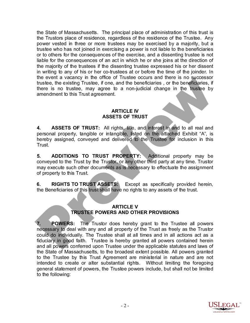 Massachusetts Irrevocable Medicaid Trust Form Us Legal Forms 1996