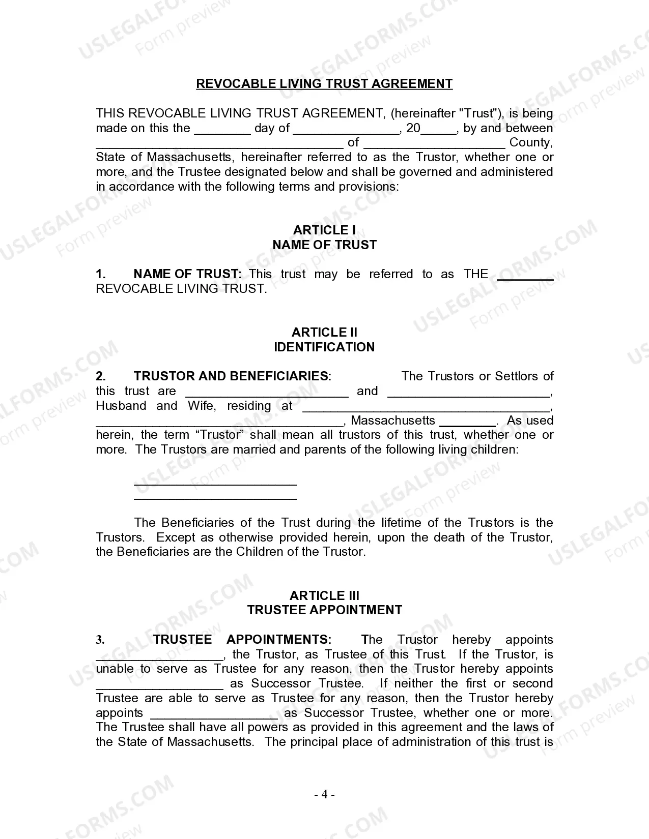 Preview Living Trust for Husband and Wife with Minor and or Adult Children