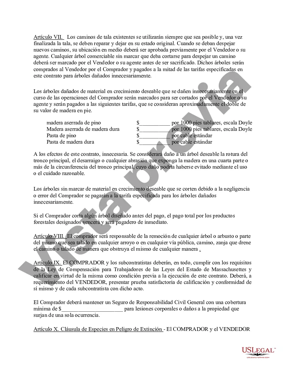 Preview Contrato de venta de madera de productos forestales de Massachusetts