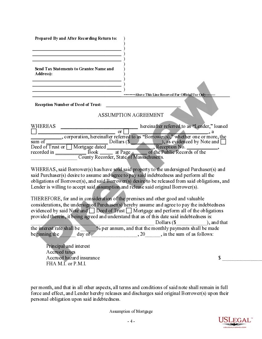 Preview Assumption Agreement of Mortgage and Release of Original Mortgagors