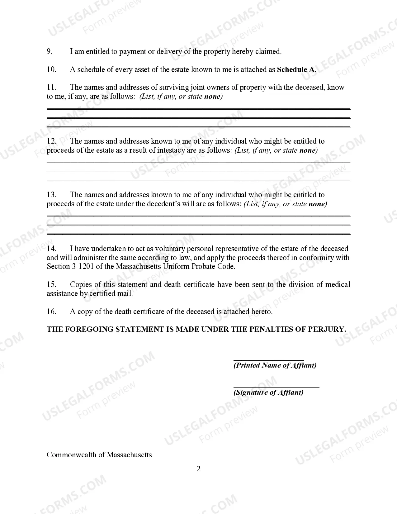 Preview Small Estate Affidavit for Estates under $25,000