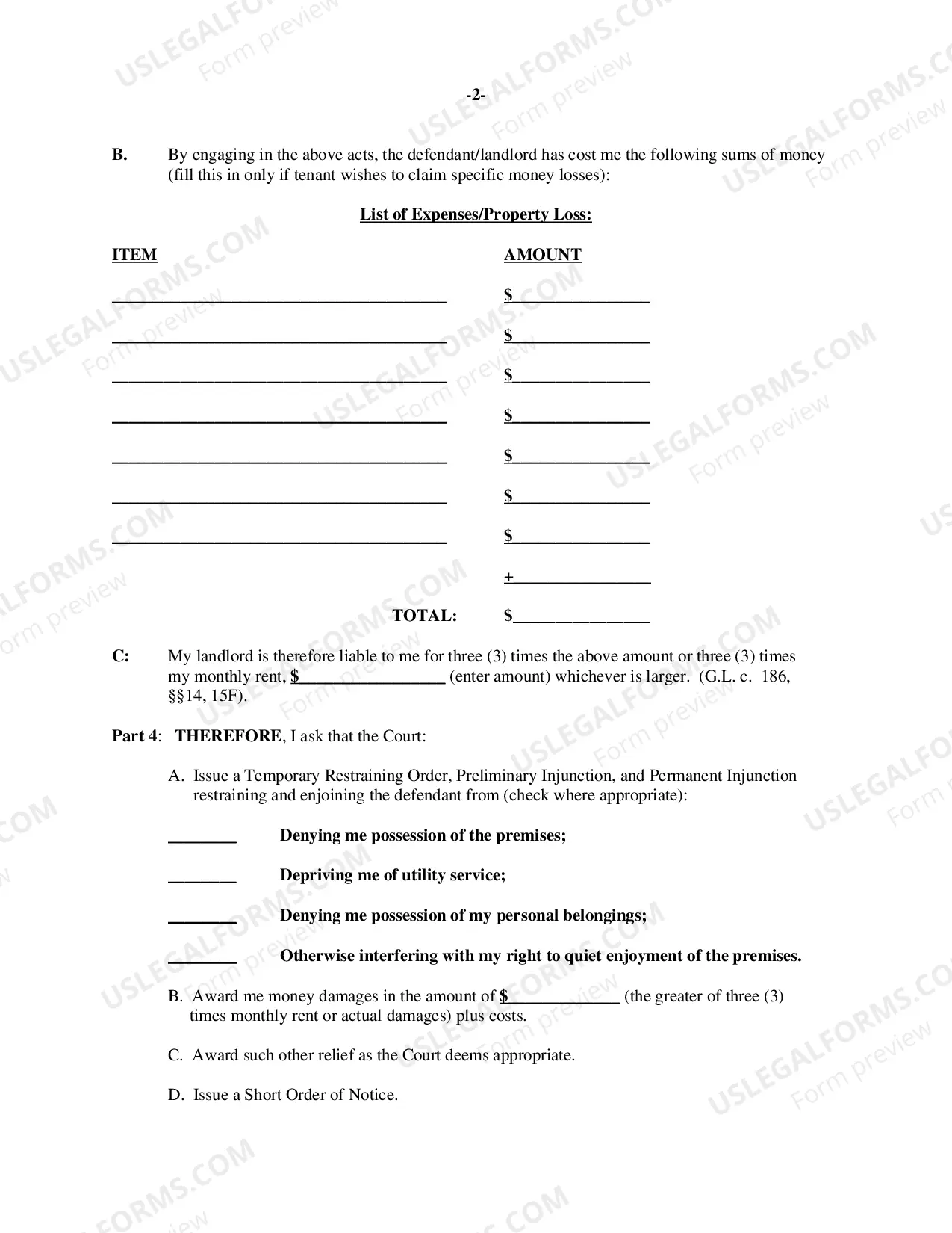 Preview Verified Complaint and Motions for Temporary Restraining Order and Preliminary Injunction for Unlawful Eviction, Utility Termination or Breach of Quiet Enjoyment