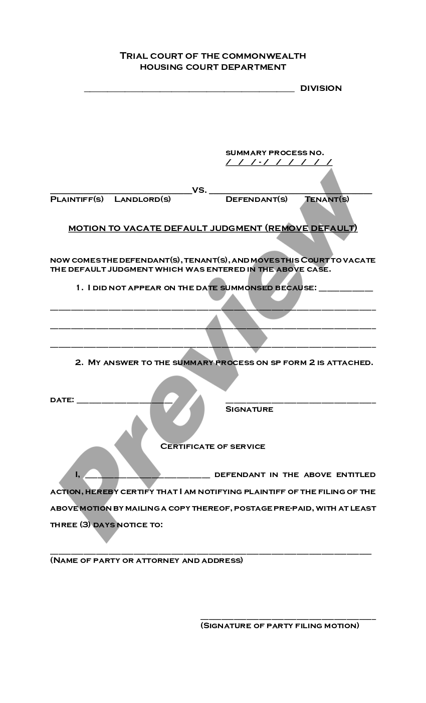 Lowell Massachusetts Motion To Vacate Default Judgment Sample Motion 