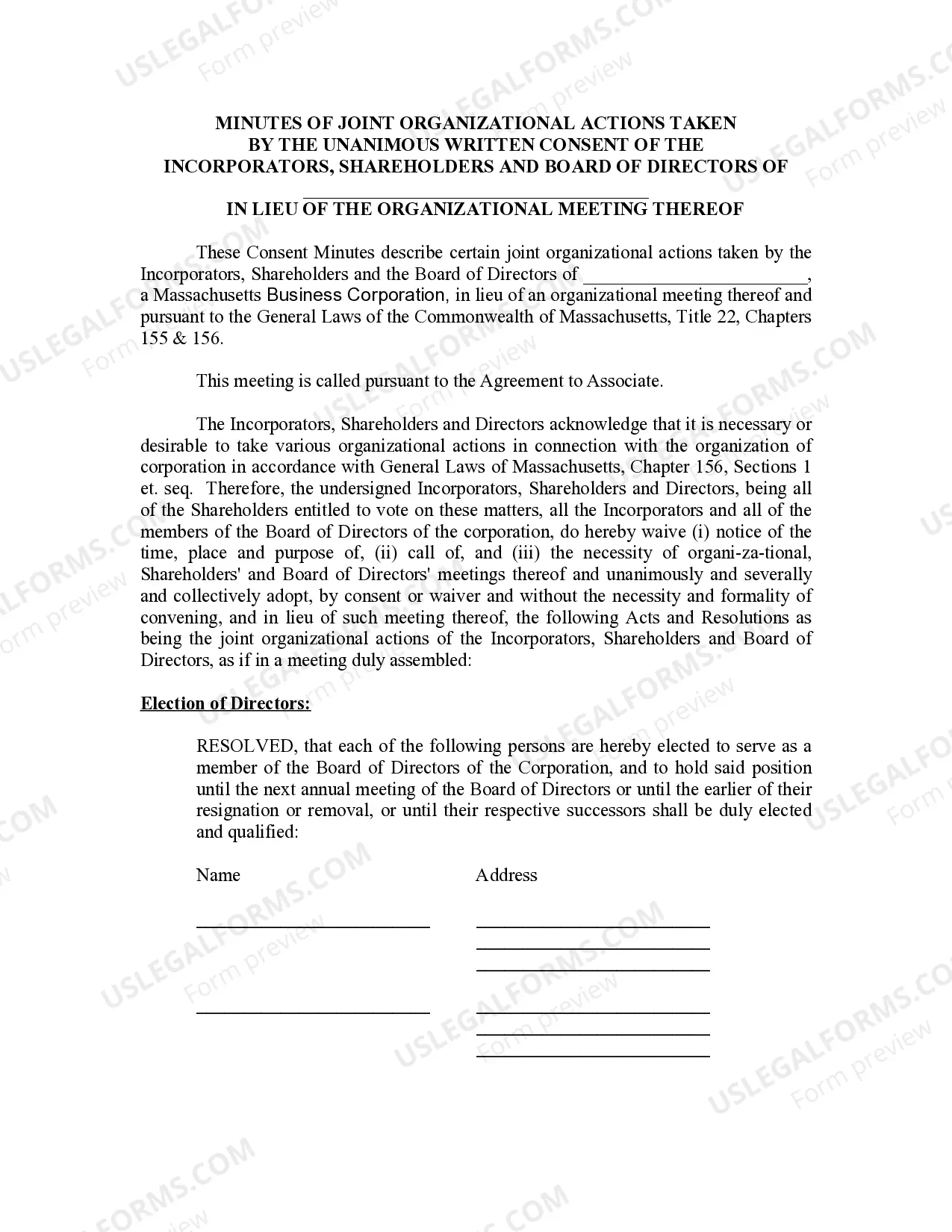 Preview Minutes for Organizational Meeting