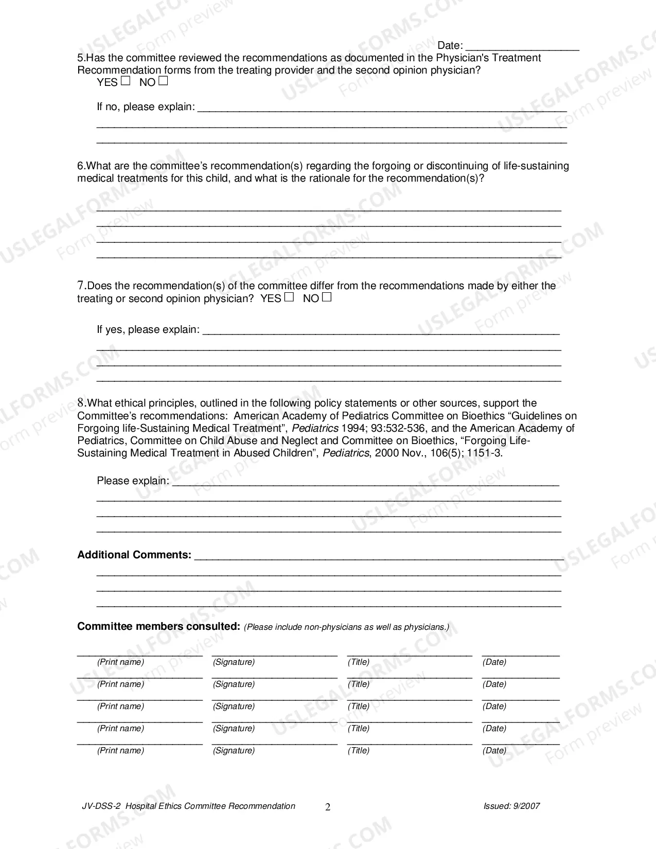 Preview Hospital Ethics Committee Recommendation - Forgoing or Discontinuing Life Sustaining Medical Treatment