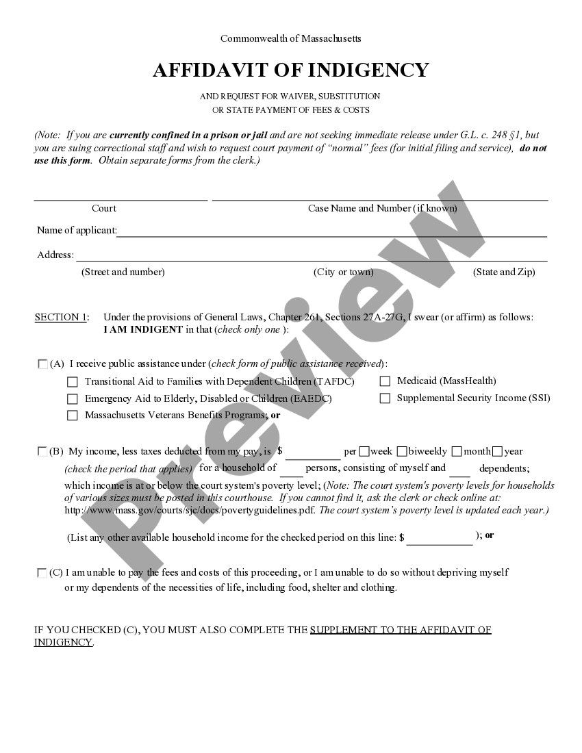 Cambridge Massachusetts Affidavit Of Indigency And Request For Waiverpayment Of Fees And Costs 8949