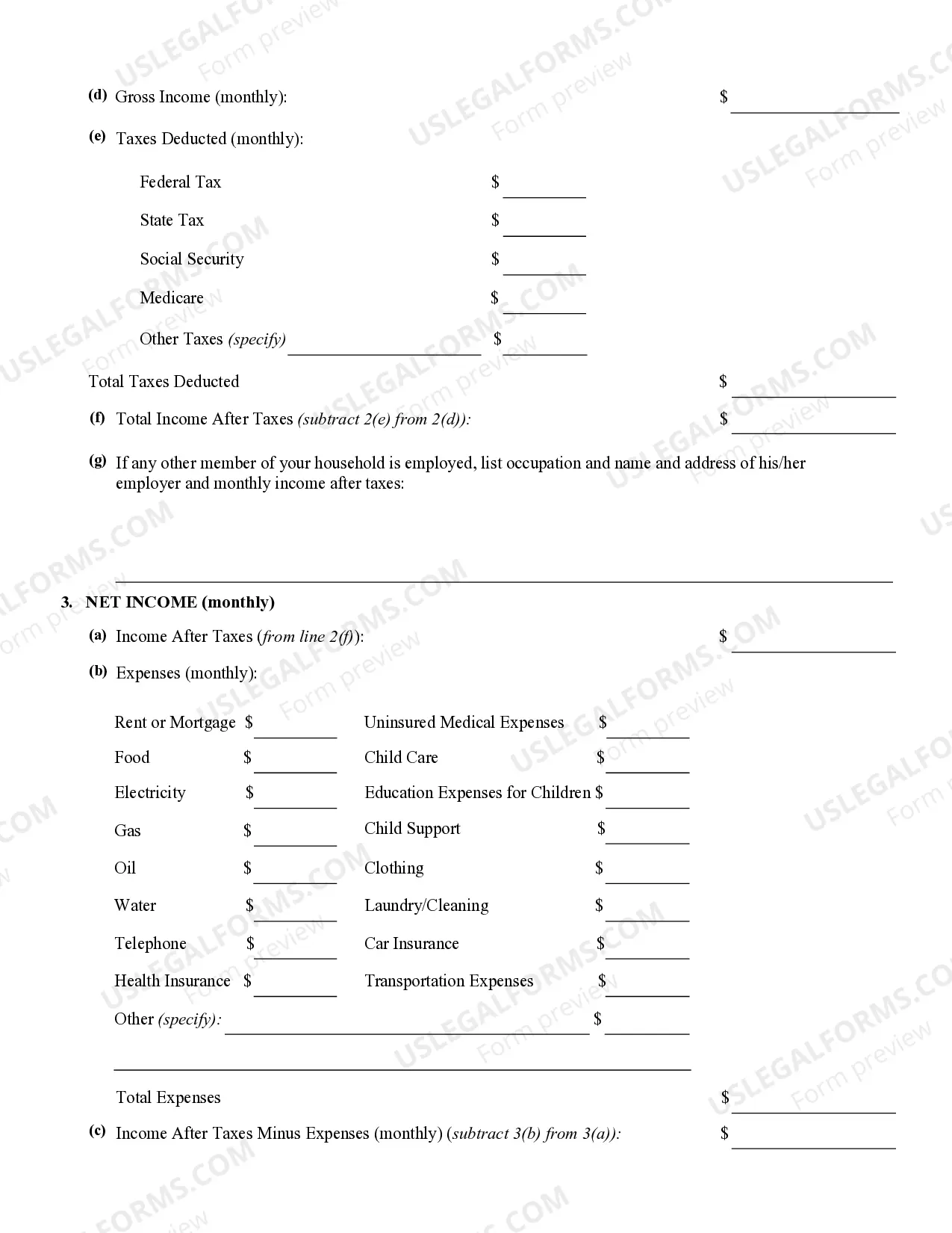 Preview Supplement to Affidavit of Indigency - In Forma Pauperis