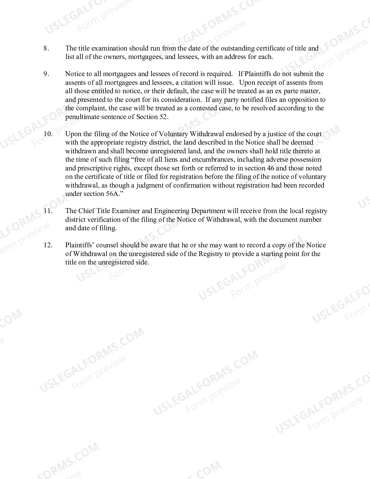 Preview Checklist for Voluntary Withdrawal of Land from the Registration System