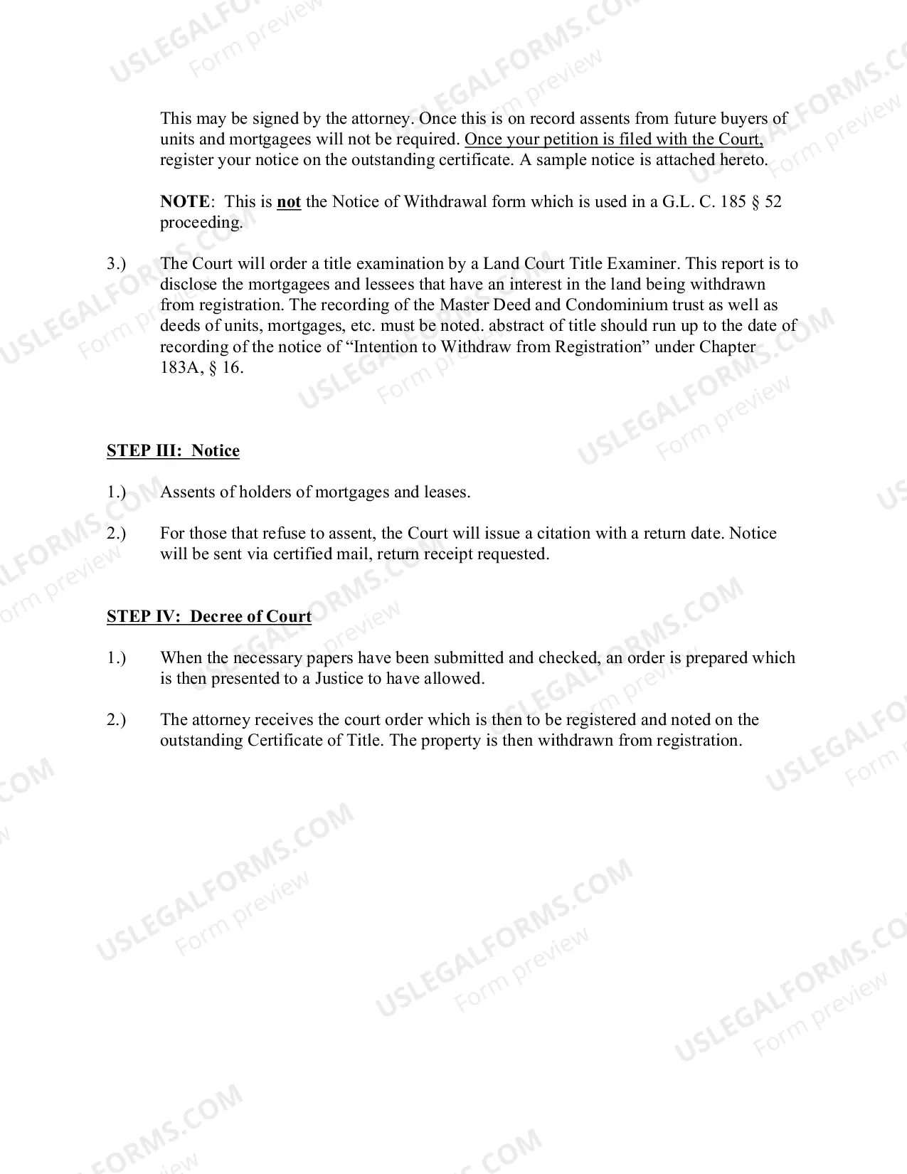 Preview Outline for Withdrawal from Registration