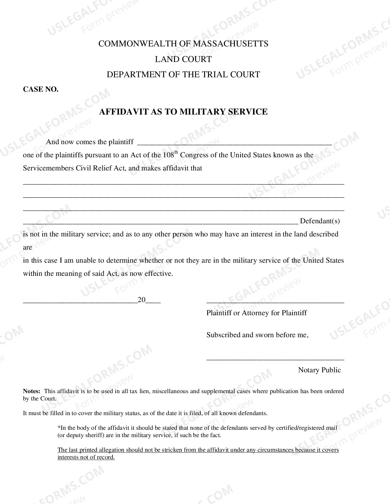 Preview Affidavit as to Military Service