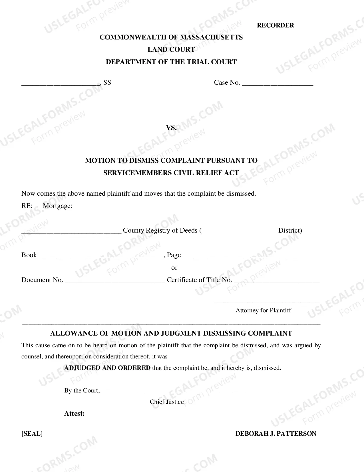 Preview Motion to Dismiss Complaint Pursuant to Servicemembers Civil Relief Act