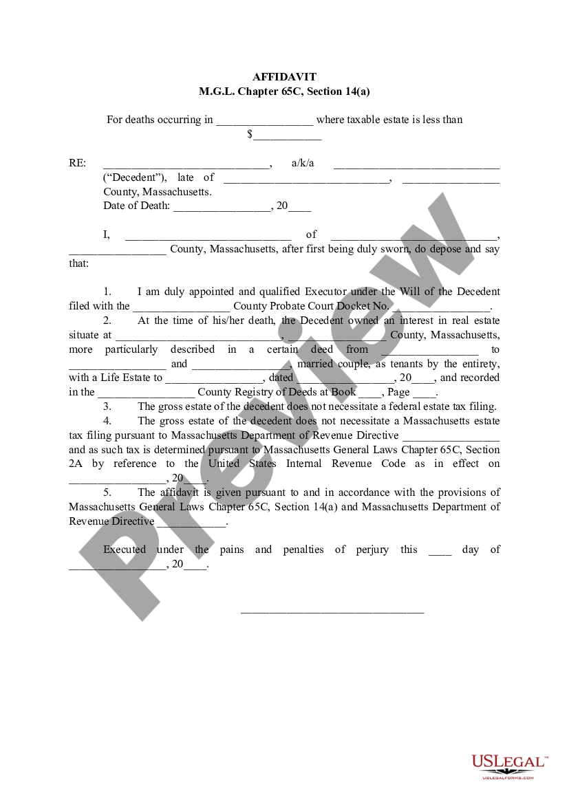 Massachusetts Affidavit (Decedent) | US Legal Forms